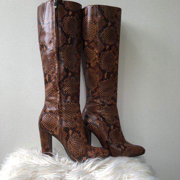 Aldo Women's Brown Etassi Snake Effect Leather Heeled Knee High Boots, Size 7.5 - Picture 3 of 8